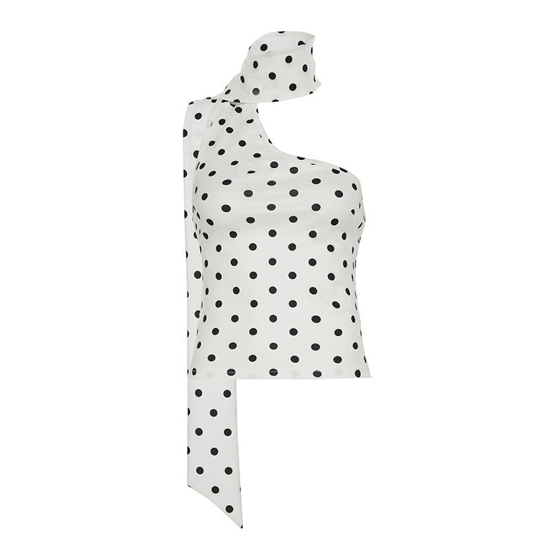 Women's Polka Dot Halter Ribbon Shoulder Backless Wild Vest