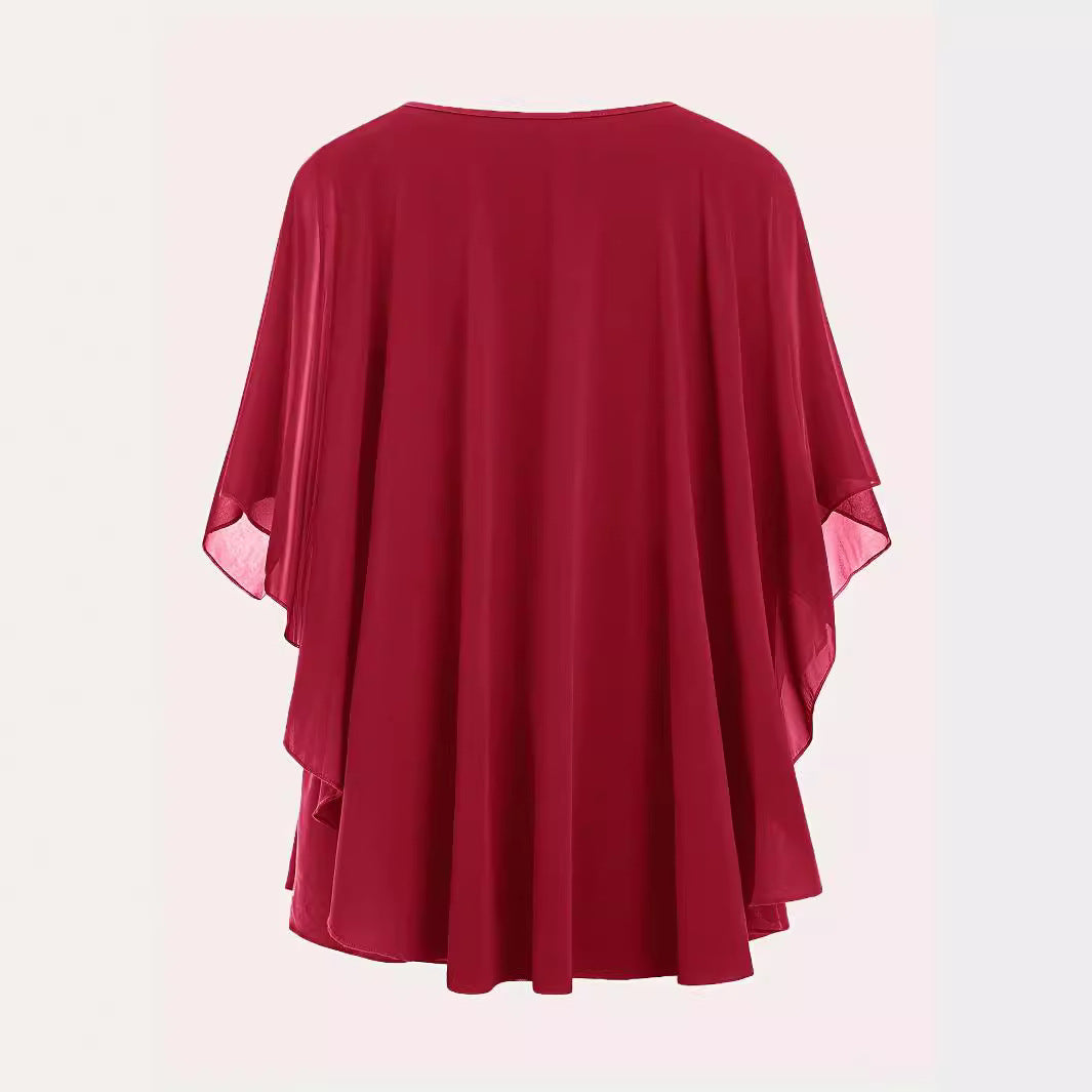 European And American Plus Size Women's Clothes New Belly-covering Slimming Loose Solid Color Short Sleeve