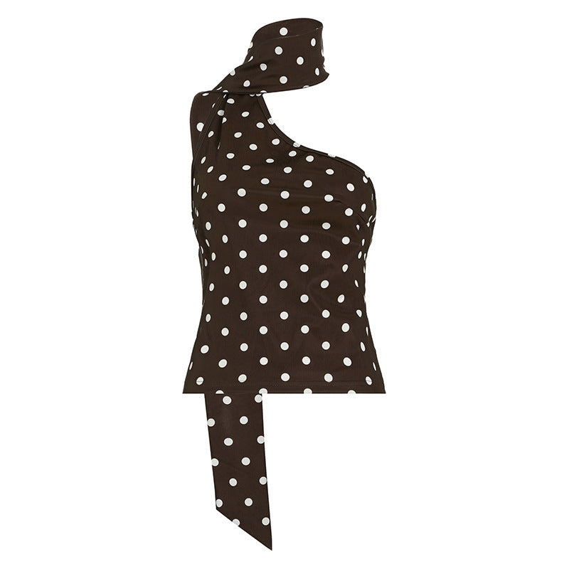 Women's Polka Dot Halter Ribbon Shoulder Backless Wild Vest