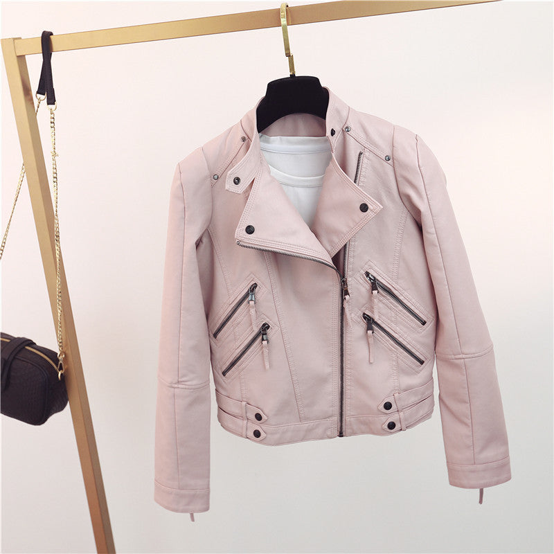 PU Leather Motorcycle Short Slim Small Coat