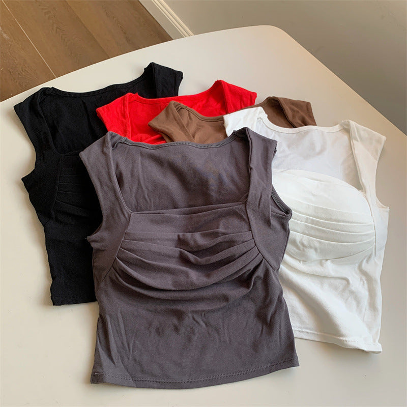 French Pleated Small Sling Vest For Women Inner Bottoming Shirt