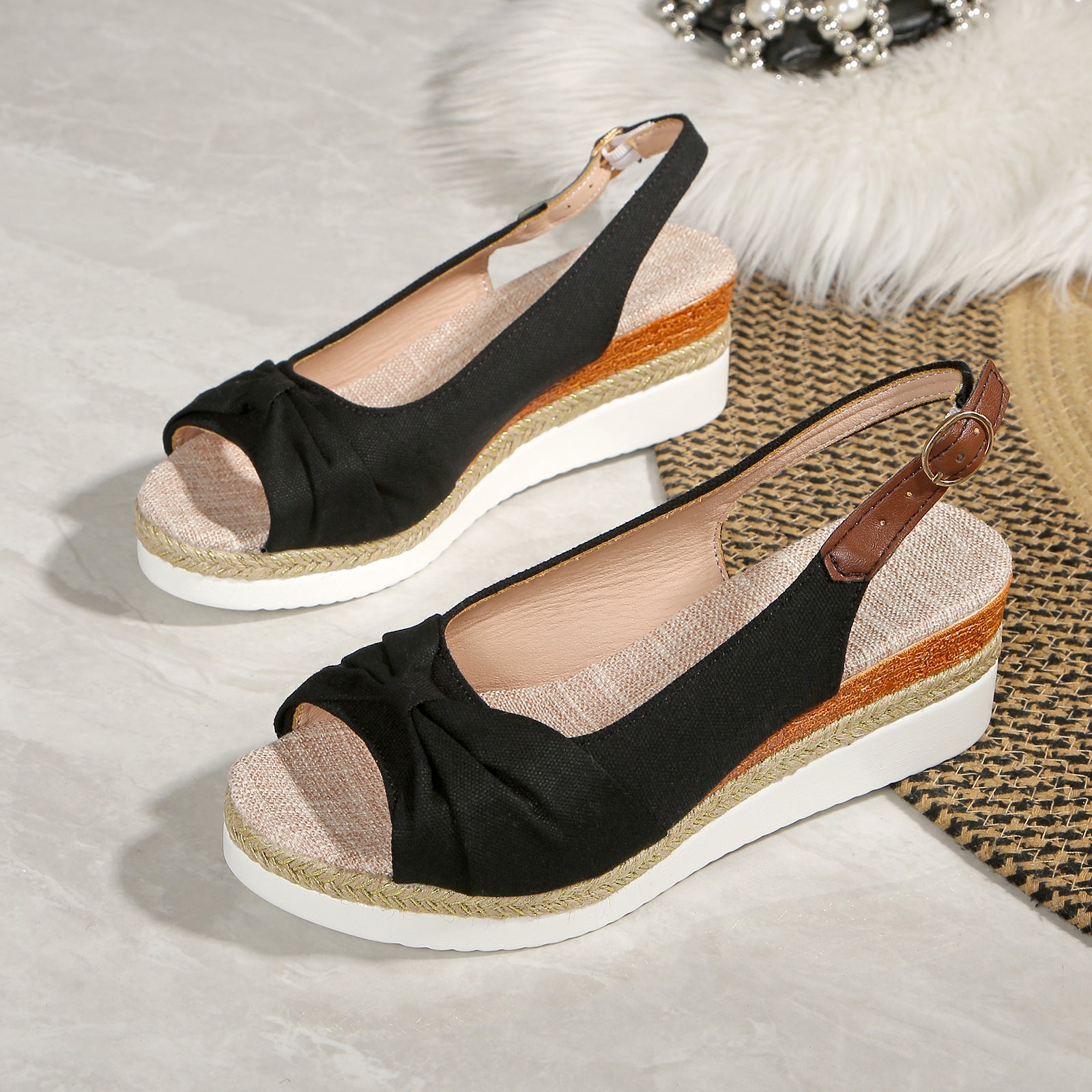 Bow Wedge Casual Sandals Women's Rubber