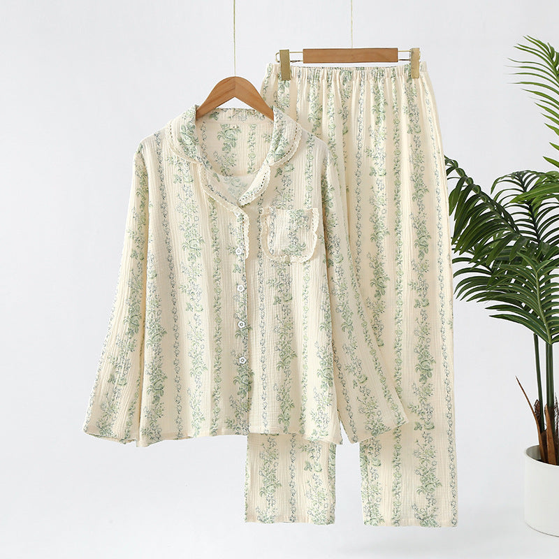 Double-layer Gauze Floral All Cotton Loose Pajamas Homewear Suit