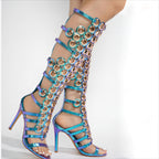 European And American Metal Large Fish-eye Hollow Stiletto Heel Open Toe Sandals
